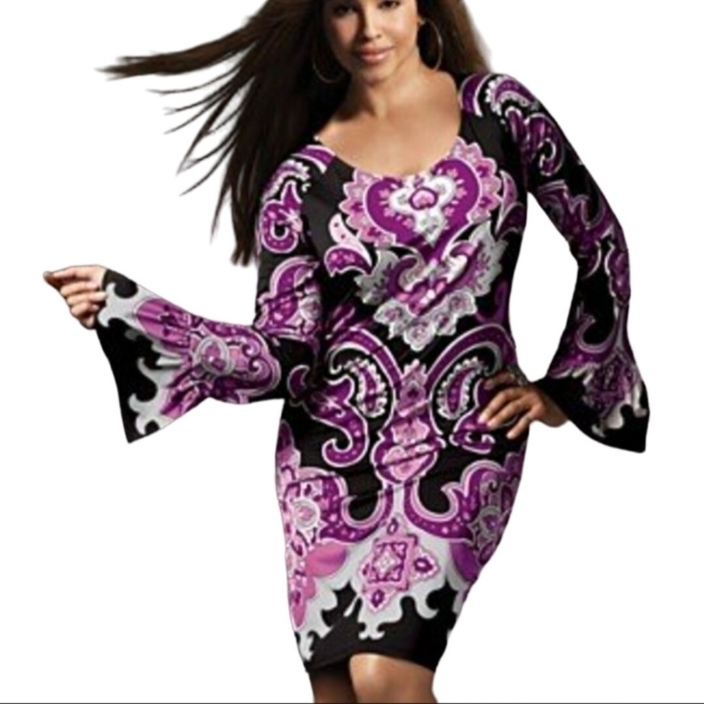 Inc International Concept Mod 70s Style Purple Paisley Shirt Dress Size S